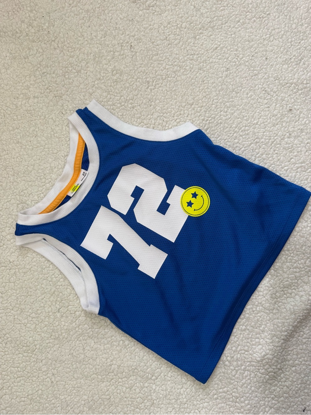 Blue Kids Athletic Tank Top with White Number 72